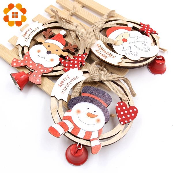 

1pcs round wooden with bell wood crafts diy creative christmas pendants decoration christmas ornaments party home decor supplies