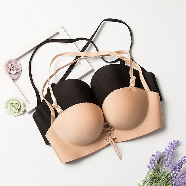 

solid hidden silica gel women's push up beauty back bra seemless anti-slip strapless bandage cloth underwear wholesale, Red;black