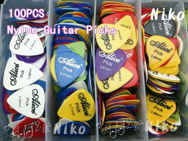 

lots of 100pcs alice smooth nylon guitar picks plectrums(assorted thickness&colors) wholesales