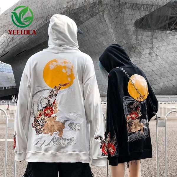 

2019 autumn winter r animal print hoodie oversized couple hip hop embroidered men high street fashion turtleneck sweatshirt, Black