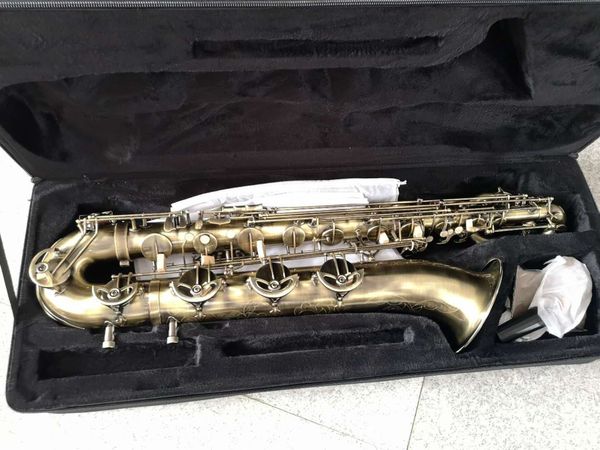 Neue Ankunft Hohe Qualität MARGEWATE Messing Bariton E Flat Saxophon Antike Kupfer Oberfläche Musikinstrument mit Mundstück Kostenloser Versand