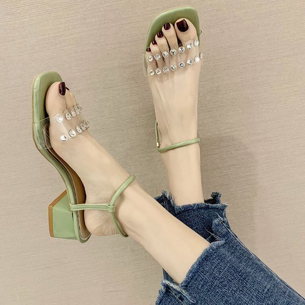 

block heels beige heeled sandals slip-on loafers summer women's female shoe pvc shoes all-match square toe shallow mouth chunky, Black