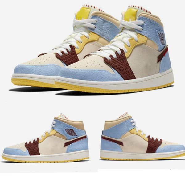 

2020 release authentic 1 mid se fearless maison chateau rouge retro pale vanilla cinnamon blue yellow men basketball shoes cu2803-200