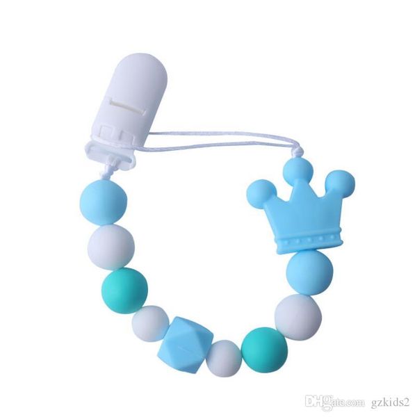 

newborn silicone teething pacifier clips safe crown silicone beads flower pacifier chain holder for baby chew toy