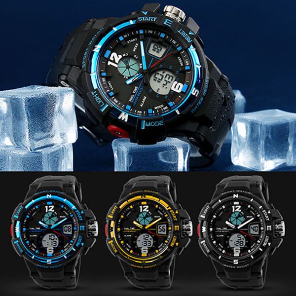 

mens sport waterproof hours designer watches digital analog dual time alarm date chronograph wrist watch, Slivery;brown