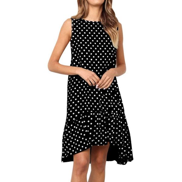 

wave point dress ruffle women 2020 summer street casual gowns slim thin beach party o neck mini polka dot dress vestidos, Black;gray