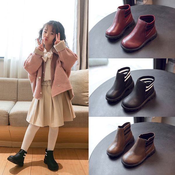 

children' martin boots 2019 autumn winter new fashion plus velvet warm boys and girls snow boot non-slip soft bottom kids shoes, Black;grey