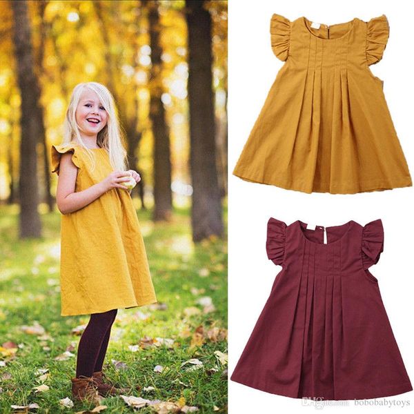 

baby girls summer dress casual princess party tutu dresses kids clothes solid color brief style dress children boutique 0-3 years, Red;yellow