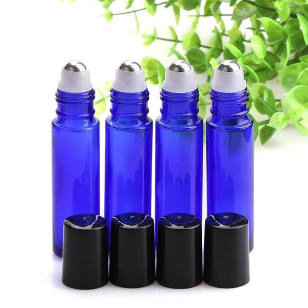 

10ml blue color glass bottles with stainless steel roller and black lid for e liquid oil perfume wholesale dhl shipping