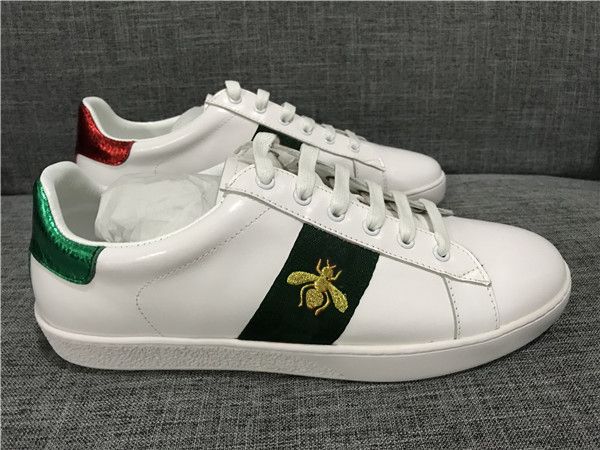 

2019 luxury snake designer men women casual shoes low flat leather sneakers ace bee stripes shoe walking sports trainers green red stripes, Black