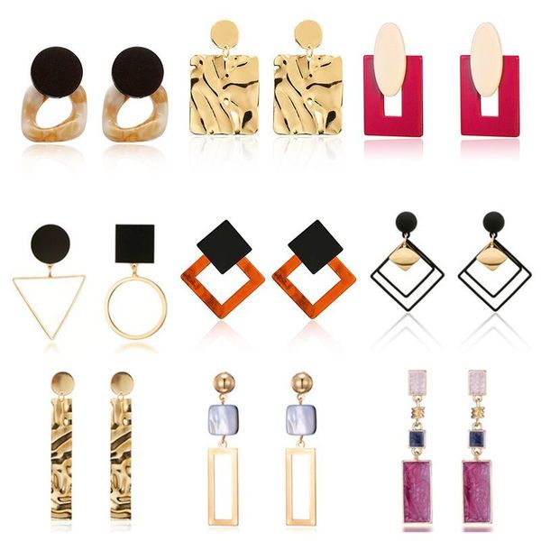 

30 style korea handmade wooden drop earrings new fashion geometric long acrylic metal earrings modern jewelry, Silver