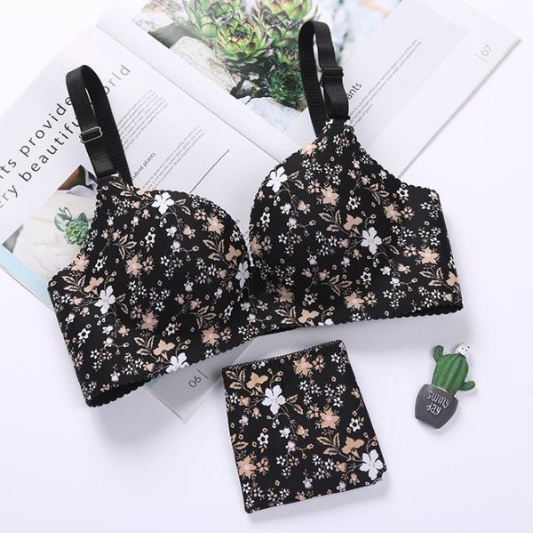 

baharcelin women young girl push up bra lingerie french romantic gathered printed floral cute sweet bra underwear sets, Red;black