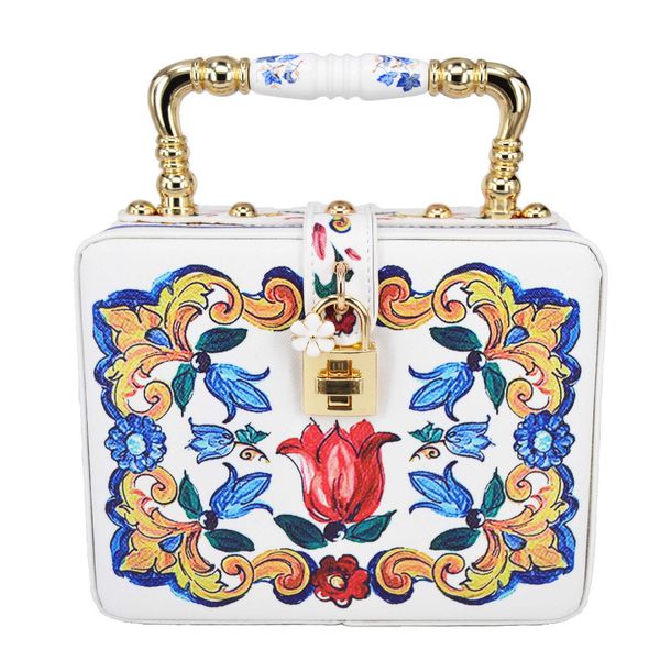 

fashion black printing flower box women handbag lock flap purse pochette original designer floral lady strap shoulder bags z820 d19011504
