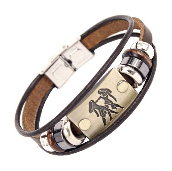 12 браслет Constell Horscope Bracelet Id Tag кожаная многослойная упаковка браслетов браслеты модные ювелирные украшения и песчаный подарок и песчаный подарок