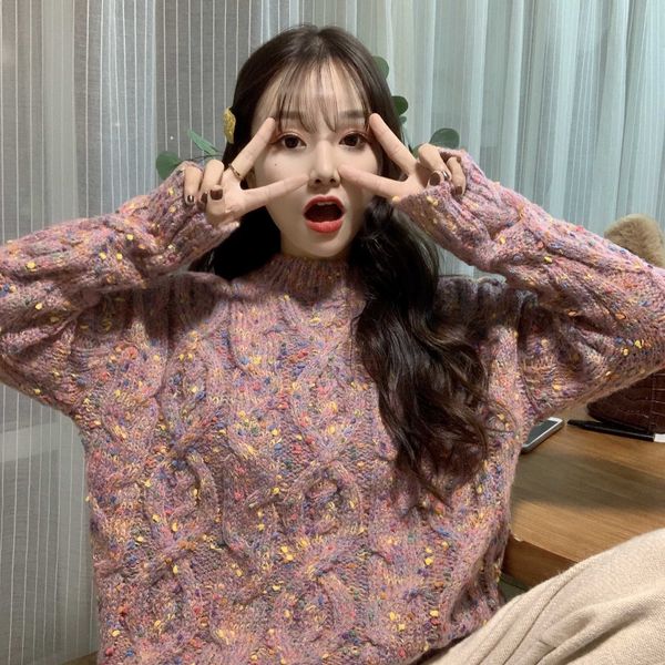 

new winter sweater women knitted sweater dot pink half turtleneck thick winter clothes women korean hot, White;black