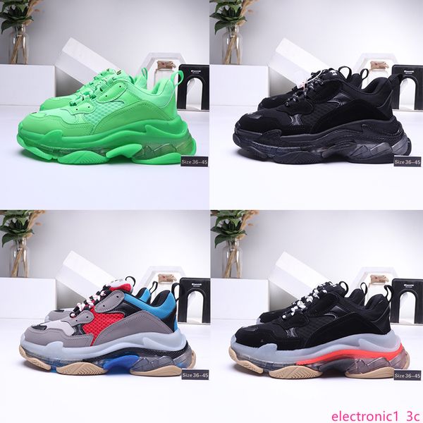 

тройной дизайнерская повседневная обувь clear bubble midsole зеленый париж 17fw старый папа sneaker тройная черная мужские женщины мода с ра, Black;green