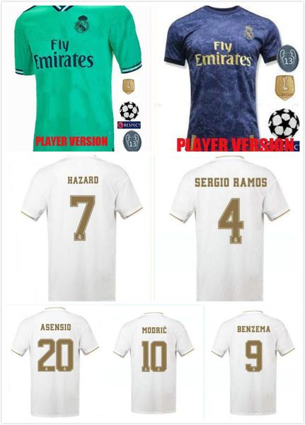 

player version 2019 2020 real madrid away soccer jersey 19 20 asensio mariano sergio modric ramos 50 hazard bale isco kroos football shirts, Black;yellow