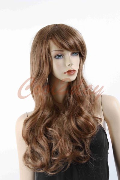 

lady new curly wavy long light brown anime wigs full wigs synthetic, Black