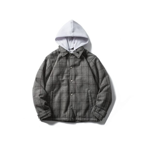 

19th retro men's plaid frock jacket cotton-padded jacket men's winter casual cotton padded hooded men, Black