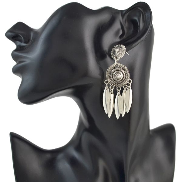 

vintage silver alloy geometric pendant dangle earrings women jewelry, Golden