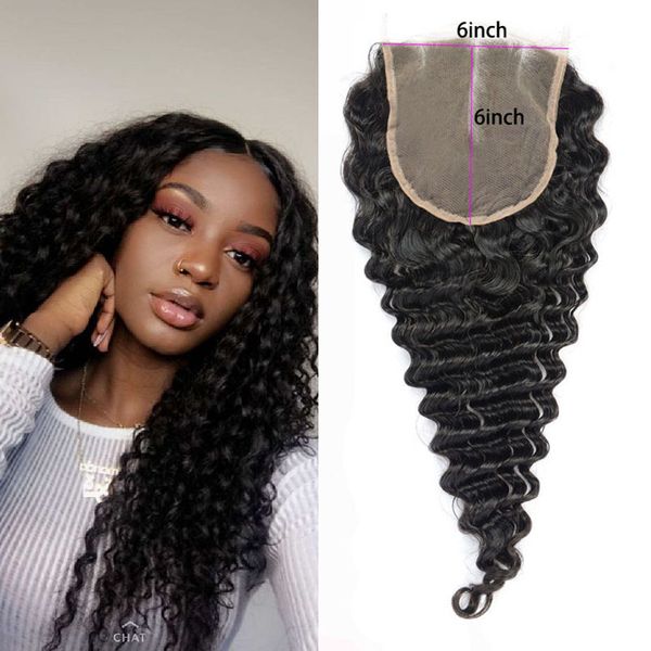 

brazilian virgin hair deep wave 6*6 lace closure big lace size six by six closures with baby hairs 10-22inch, Black;brown