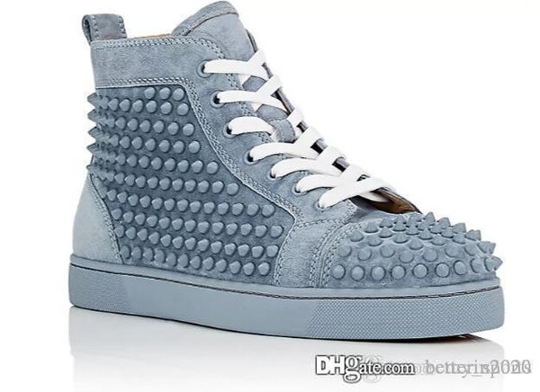 

2018 red bottom sneakers army-green suede genuine leather louflat junior spikes shoes fashion classic low/high cut trainers, Black