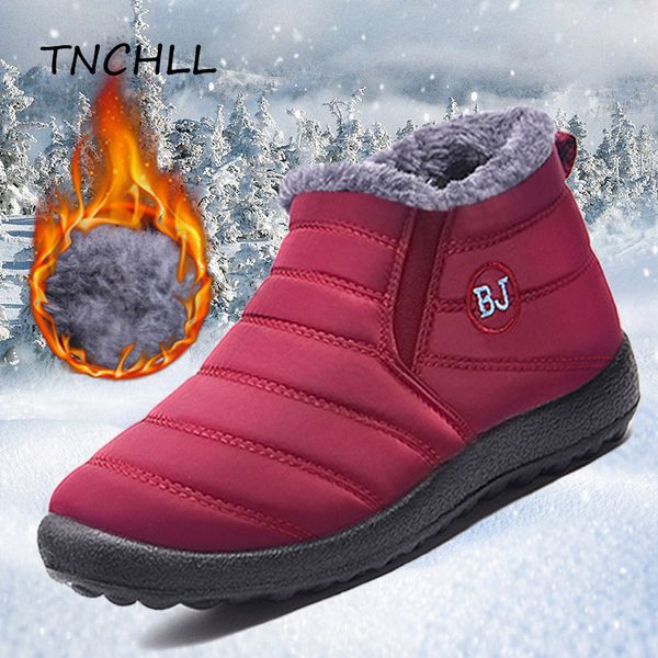 

women snow boots new waterproof winter boots warm plush fur ankle female slip on flat ultralight footwear se5124, Black