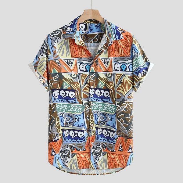 

feitong men hawaiian shirt print short sleeve turn down collar casual streetwear men tropical beach shirts 2019 plus size, White;black