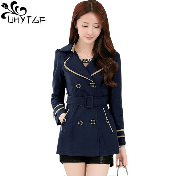 

uhytgf new double-breasted spring autumn jacket women's fashion belt slim thin short outerwear elegant female plus size coat 140, Tan;black