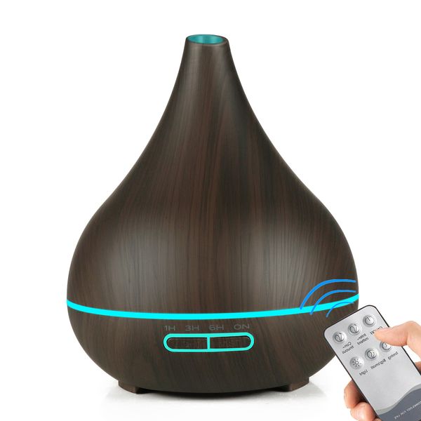 

ultrasonic electric air humidifier aroma oil diffuser wood grain designer remote control 7 colors led lights for home 400ml
