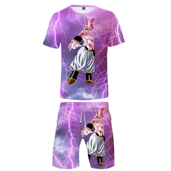 

3d printed majin буу tracksuit женщины / мужчины two piece set t рубашка + шорты harajuku повседневная одежда уличная спортивные штаны, Gray
