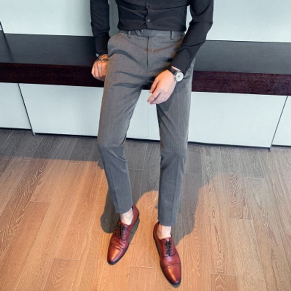 

2020 autumn trousers men's slim business casual straight trousers men's korean trend wild handsome pants, Black
