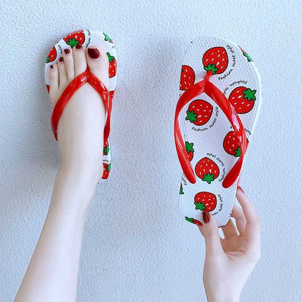 

мода пот шлепанцы пляж открытый тапочки женщины клубничный узор ванная комната тапочки плоские туфли мягкие сандалии размер 40 слайдов, Black