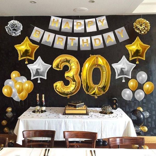 Acheter Or Noir Kit De Decoration Ensembles Happy Banner 30 40 50