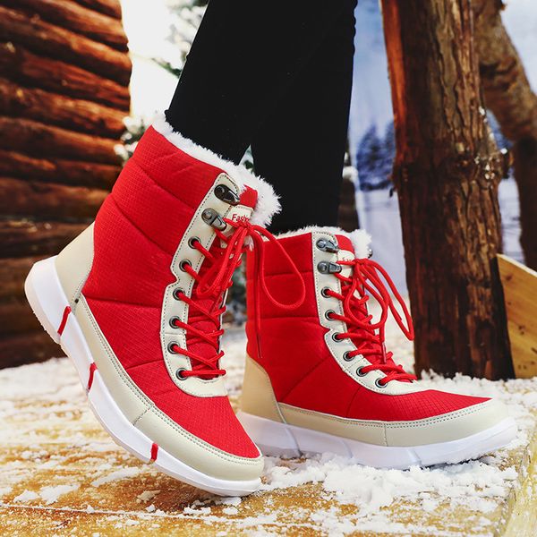 

2019 winter waterproof snow men boots shoes with fur plush warm male casual women mid-calf boot sneakers yyj107, Black