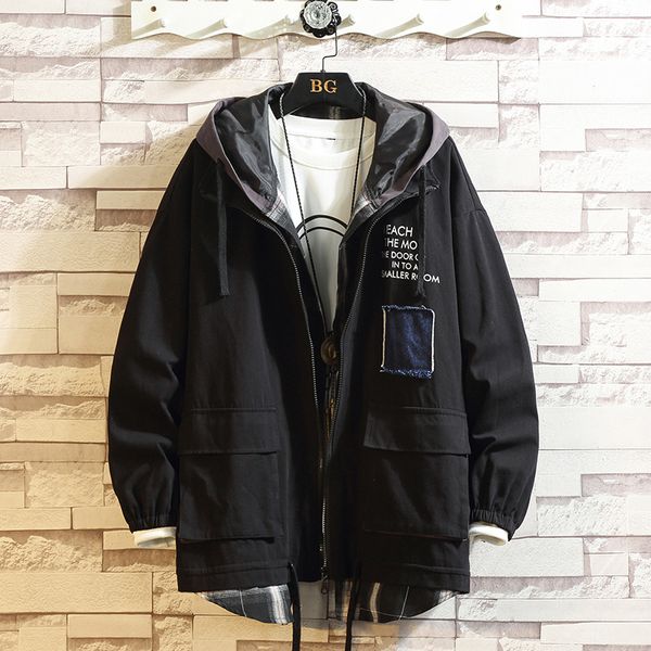 

autumn new denim jacket men fashion retro casual fake two hooded denim jacket man streetwear hip hop loose bomber m-5xl, Black;brown