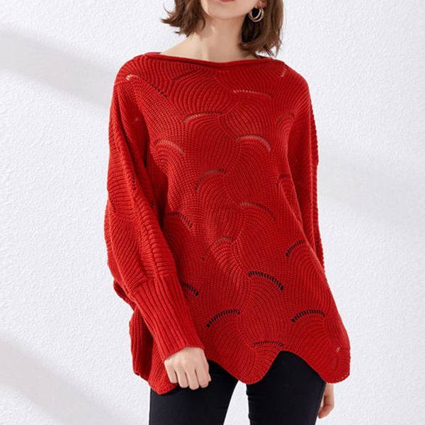

autumn spring hollow out woman sweater 2019 long sleeve pullover white red clothes thin female sweater, White;black