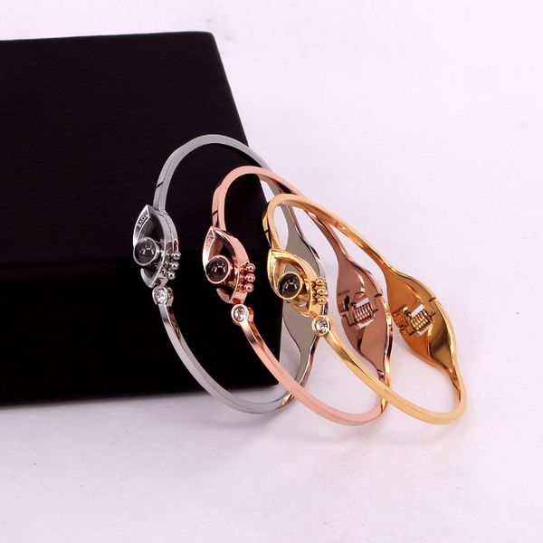 

fashion titanium steel projection love bracelet eyes 100 kinds of love language i you for women bracelet jewelry gift, Black