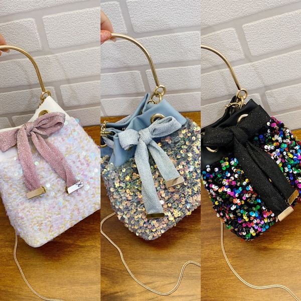 

women 2020 fashion belt buckle all-match sequins shoulder messenger popular this year bucket bag satchel bucket bag