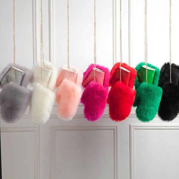 

warm winter imitation fur gloves female hanger plus velvet thick plush gloves artificial leather, Blue;gray
