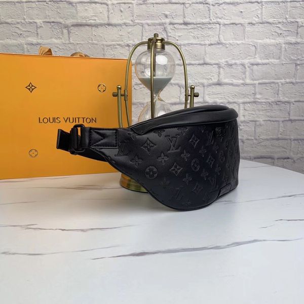 

real leather embossing black waist bag for men totes handbags chest clutch bags for man women size: 22~16~9cm