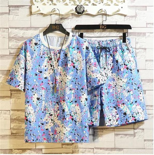 

mens designer tracksuits solid color round neck short sleeve loose shorts oversize size 5xl mens shorts suits graffiti floral summer, Gray