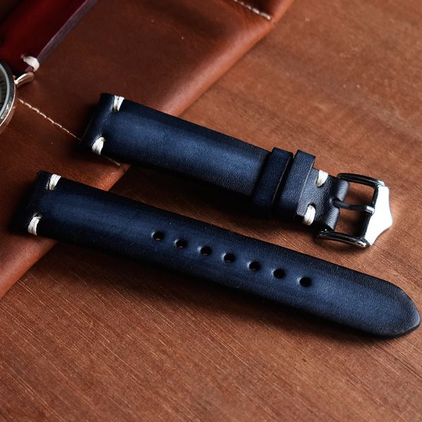 

cowhide watchband vintage leather black blue red watch bracelet band 20mm strap belts stainless steel buckle accessories kzts03, Black;brown