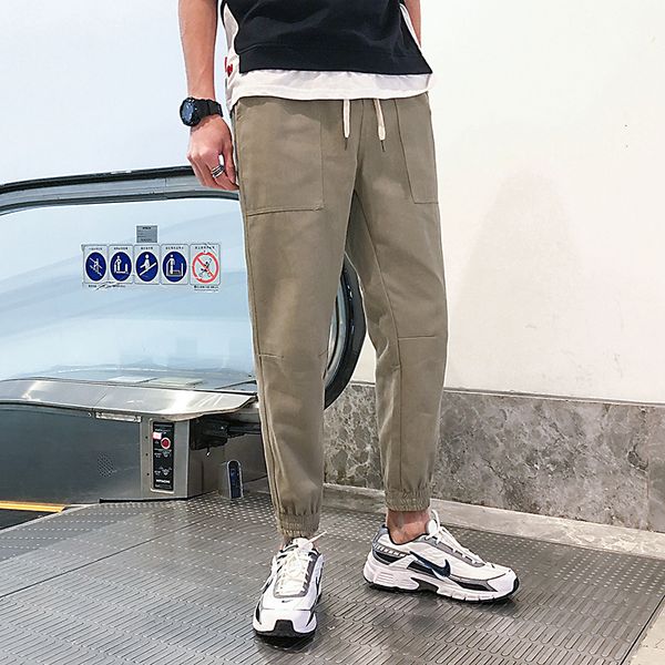 

2019 spring and summer new men's casual pants loose sweatpants comfortable boys beam feet trousers tide brand overalls, Black