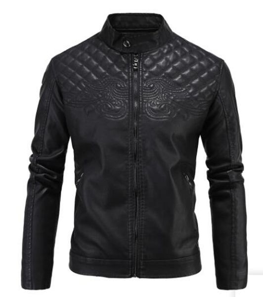 

han men's boutique personality fashion spring and autumn short handsome slim embossed motorcycle leather coat / 56786 2xl-4xl, Black