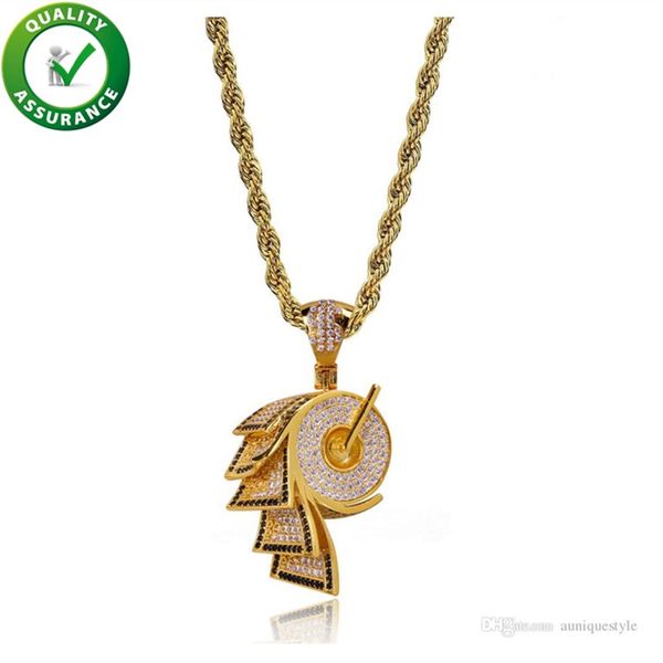 

hip hop jewelry iced out pendant mens designer necklace roll paper shape cubic zirconia gold chain necklaces cz fashion luxury accessories, Silver