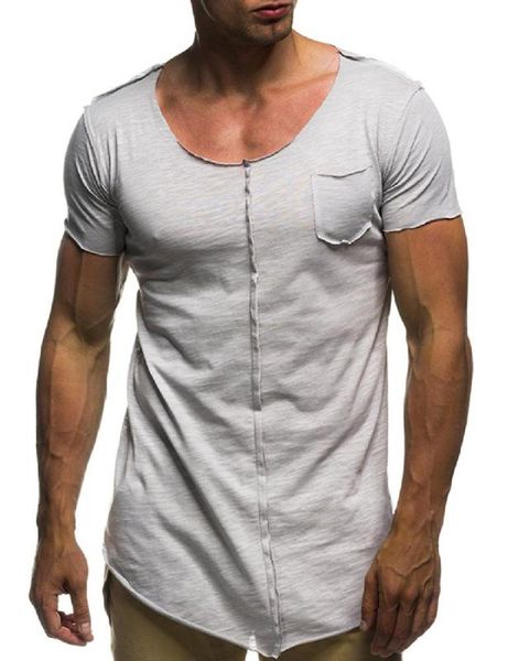 

men's t-shirts missky summer men tshirt solid color fashion casual short sleeve round neck t-shirt pocket decoration slim male, White;black
