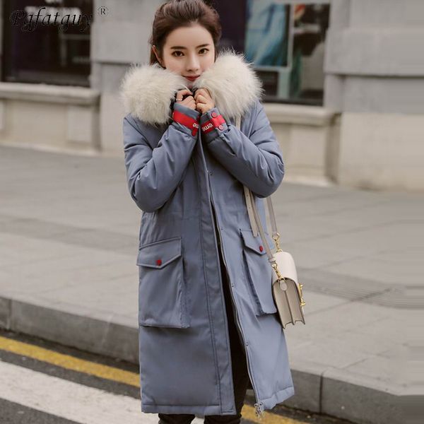 

big fur parkas blue down cotton padded adjustable waist jacket new 2019 winter jacket women thick snow wear female parkas, Black