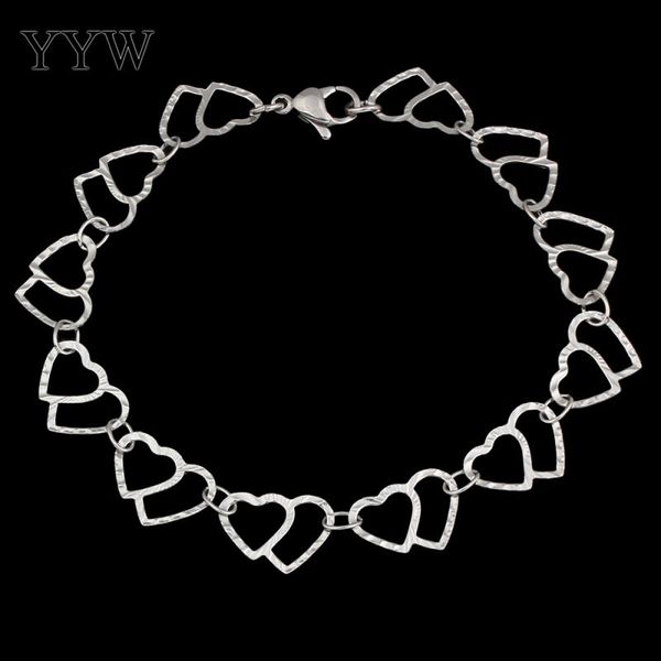 

vintage design woman fashion silver stainless steel jewelry bracelet chain heart shaped charms bracelets bangles jewelry gifts, Black