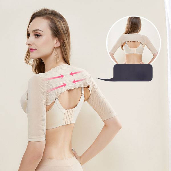 

women body shaper waist trainer seamless arm shaper short cropped navel mesh cardigan cinta modeladora, Black;white